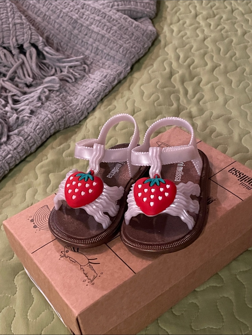 Mini Melissa Kids Strawberry Jelly Sandals in White and Red